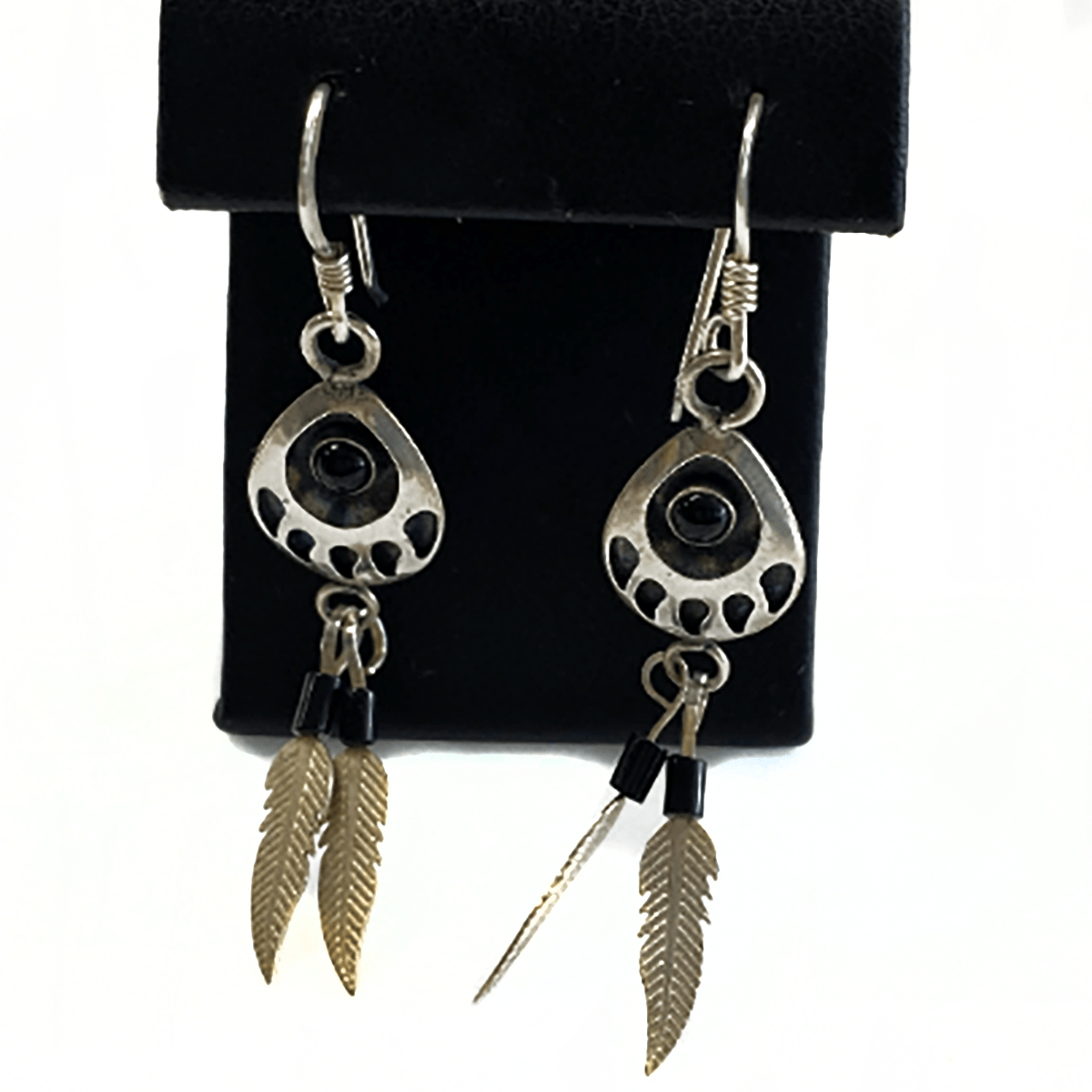 Great Lakes Boutique Silver Bear Paw Feather Earrings
