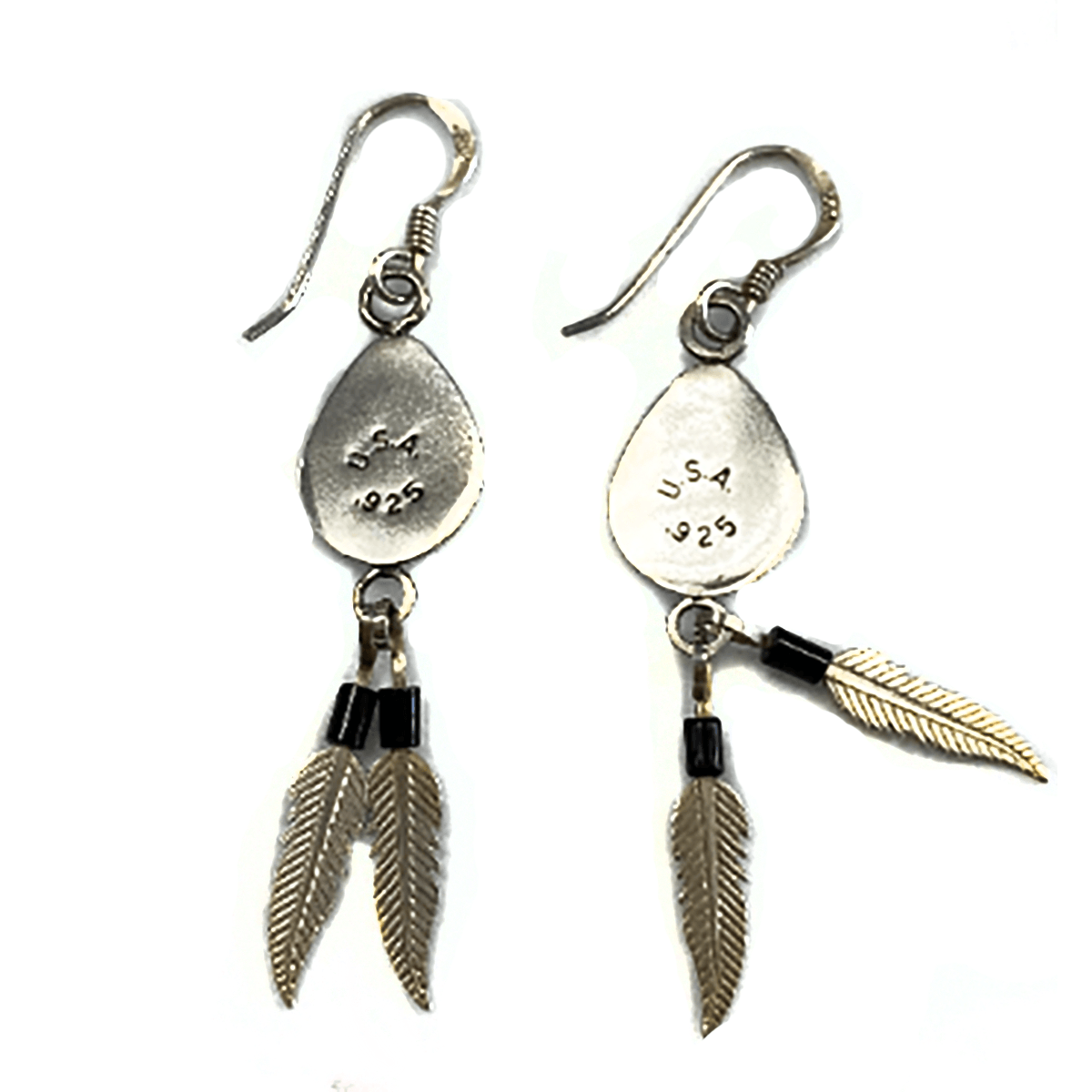 Fine silver peacock feather earrings on hand formed sterling silver wires