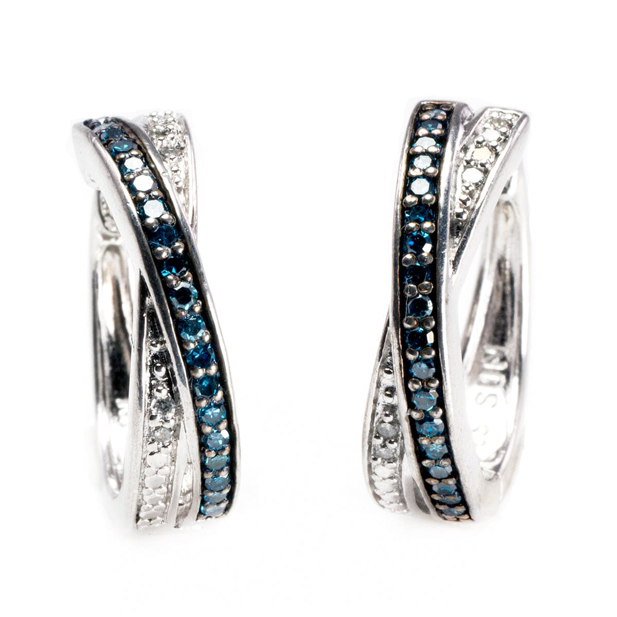 Great Lakes Coin Silver Blue and White Diamond Earrings