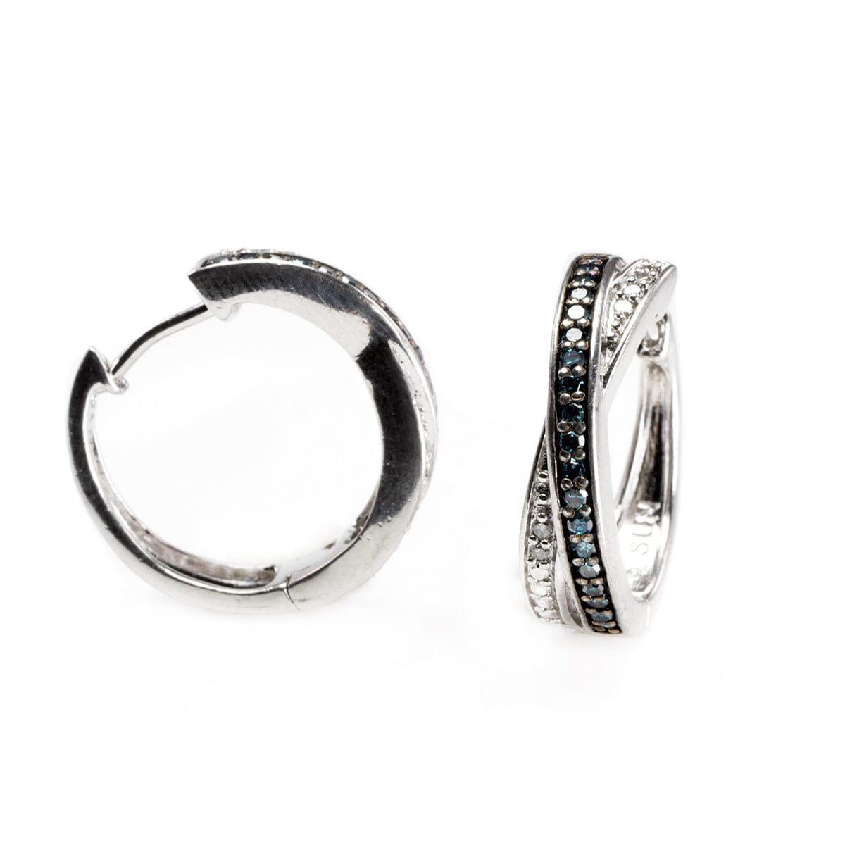 Great Lakes Coin Silver Blue and White Diamond Earrings