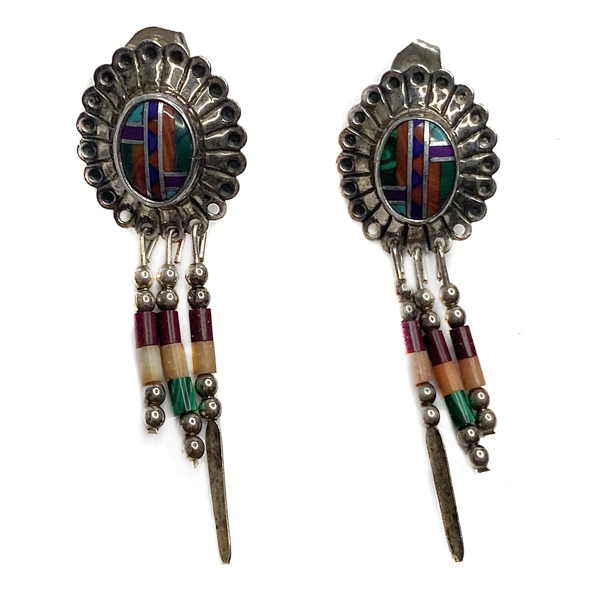 Great Lakes Boutique Handmade Silver Native American Mosaic Earrings