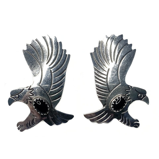 Native American Silver & Onyx Eagle Earrings