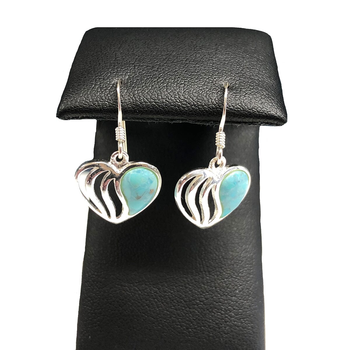 Great Lakes Coin Silver &amp; Turquoise Heart Dangle Earrings