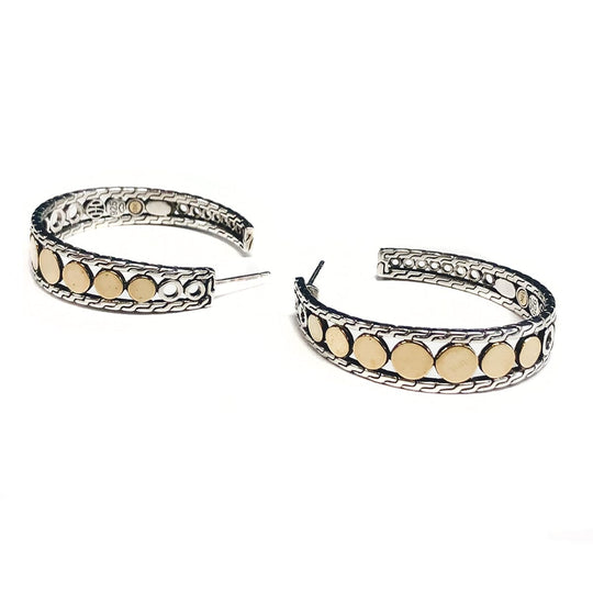 John Hardy Silver & 18 k Large Dot Hoop Earrings