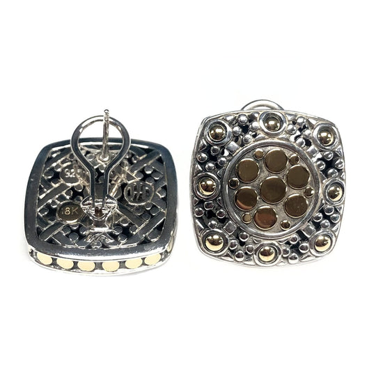 John Hardy Silver & 18 k Dot Square Earrings
