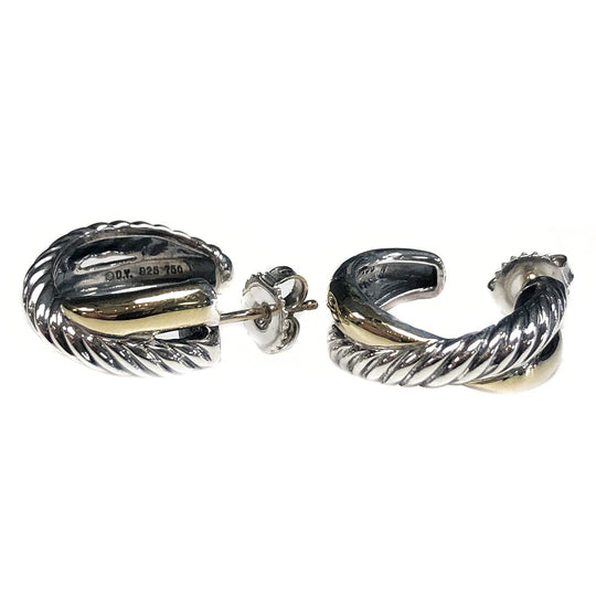 David Yurman Silver & 18 k Crossover Cable Earrings