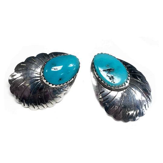 Navajo Silver & Turquoise Feather Earrings