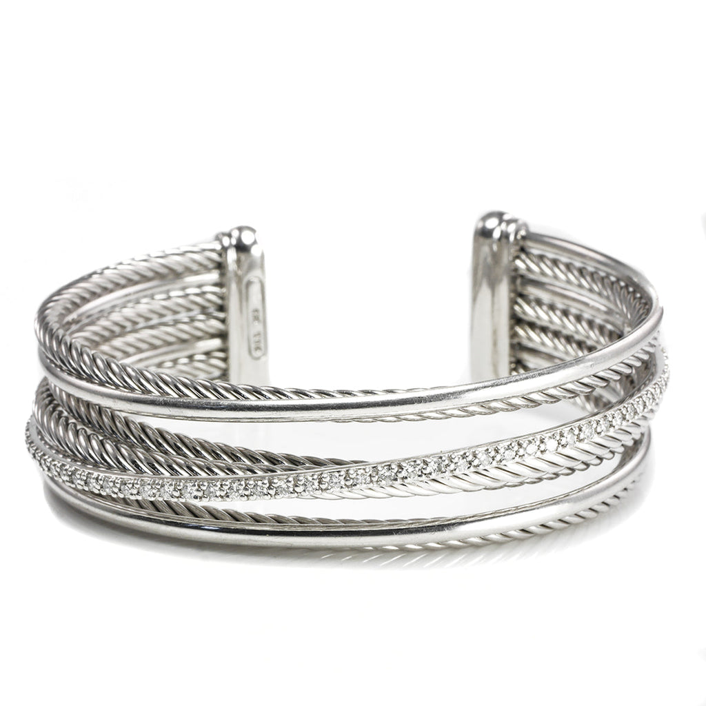 David Yurman Crossover Four Row Cuff Bracelet with Diamonds Great Lakes Boutique