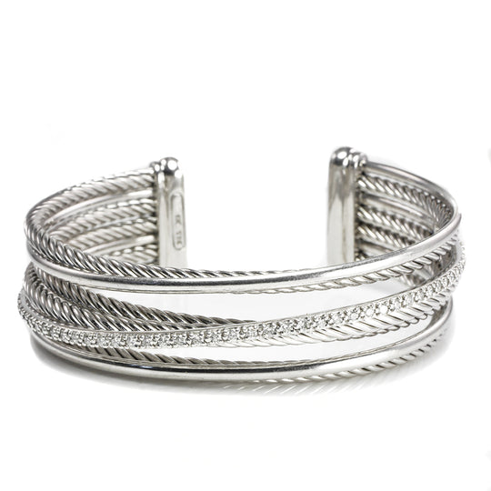 David Yurman Crossover Four Row Cuff Bracelet with Diamonds