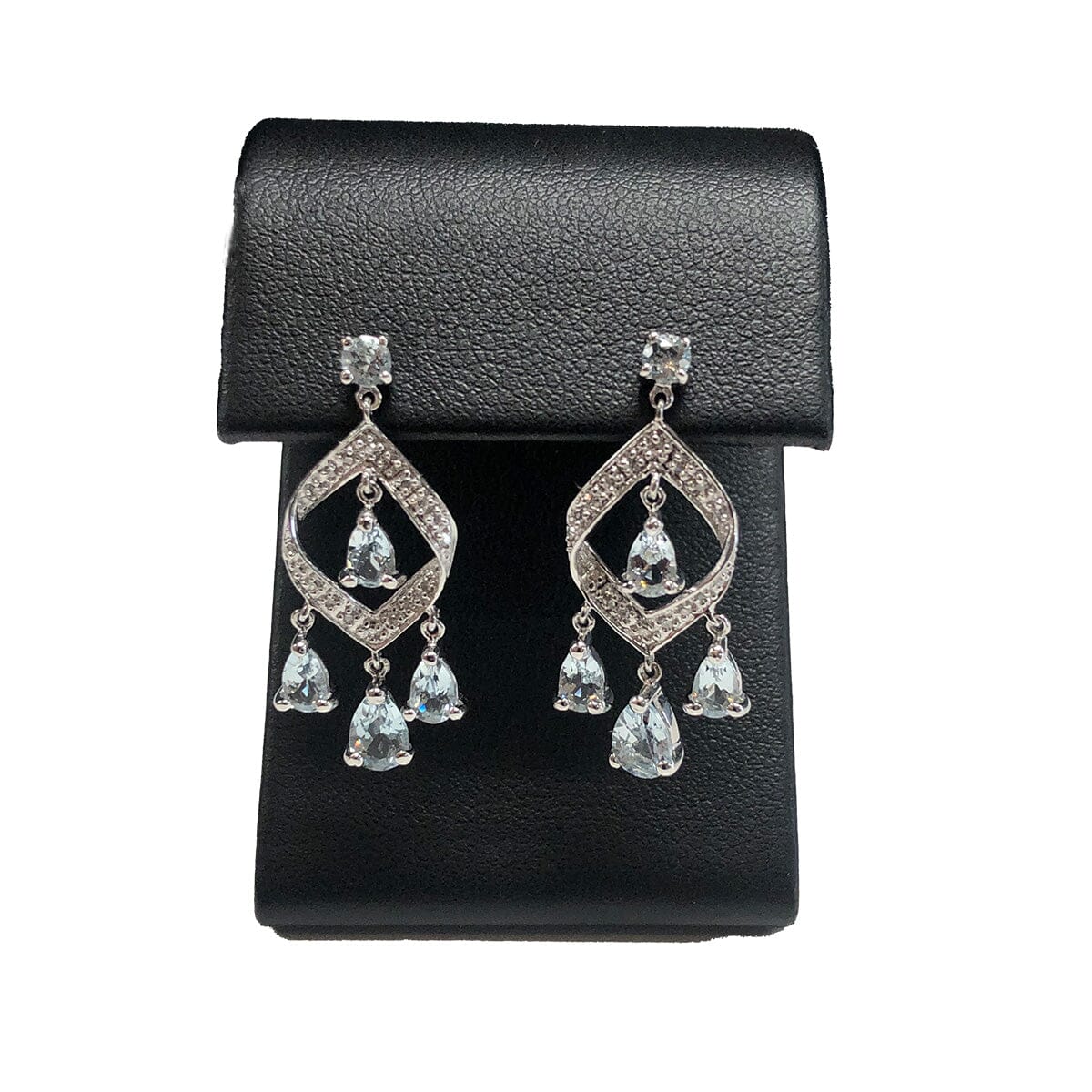 Great Lakes Coin 14 k White Gold Aquamarine &amp; Diamond Chip Earrings