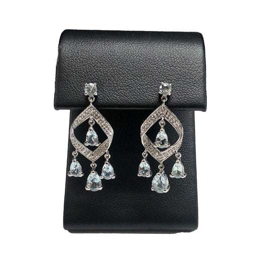 14 k White Gold Aquamarine & Diamond Chip Earrings