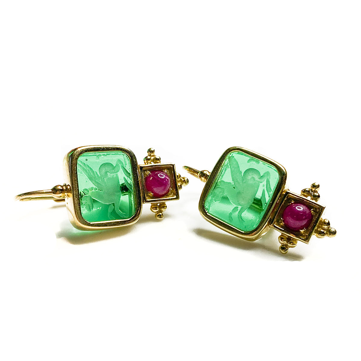 Great Lakes Boutique 14 k Yellow Gold Ruby and Venetian Glass Earrings