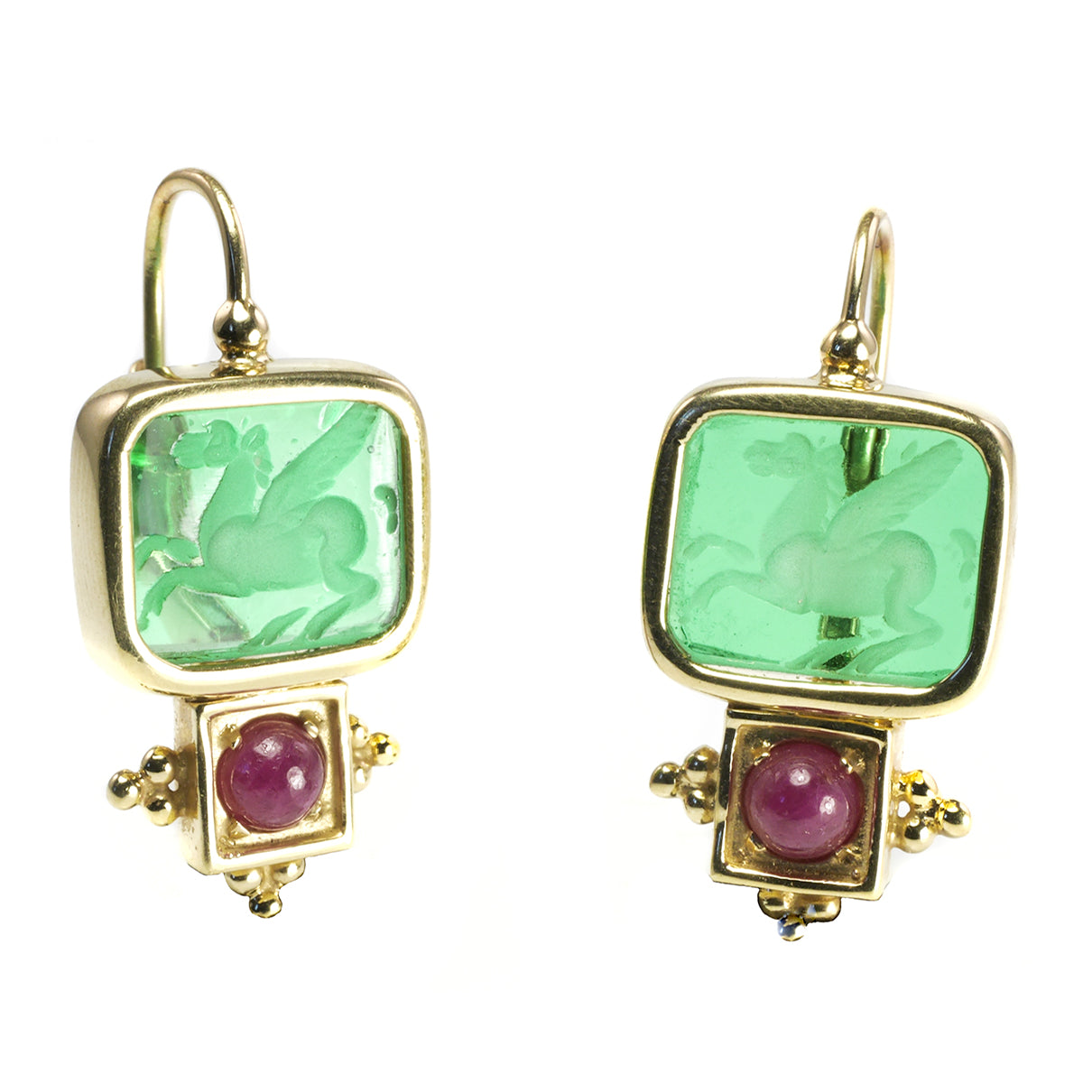 Great Lakes Boutique 14 k Yellow Gold Ruby and Venetian Glass Earrings