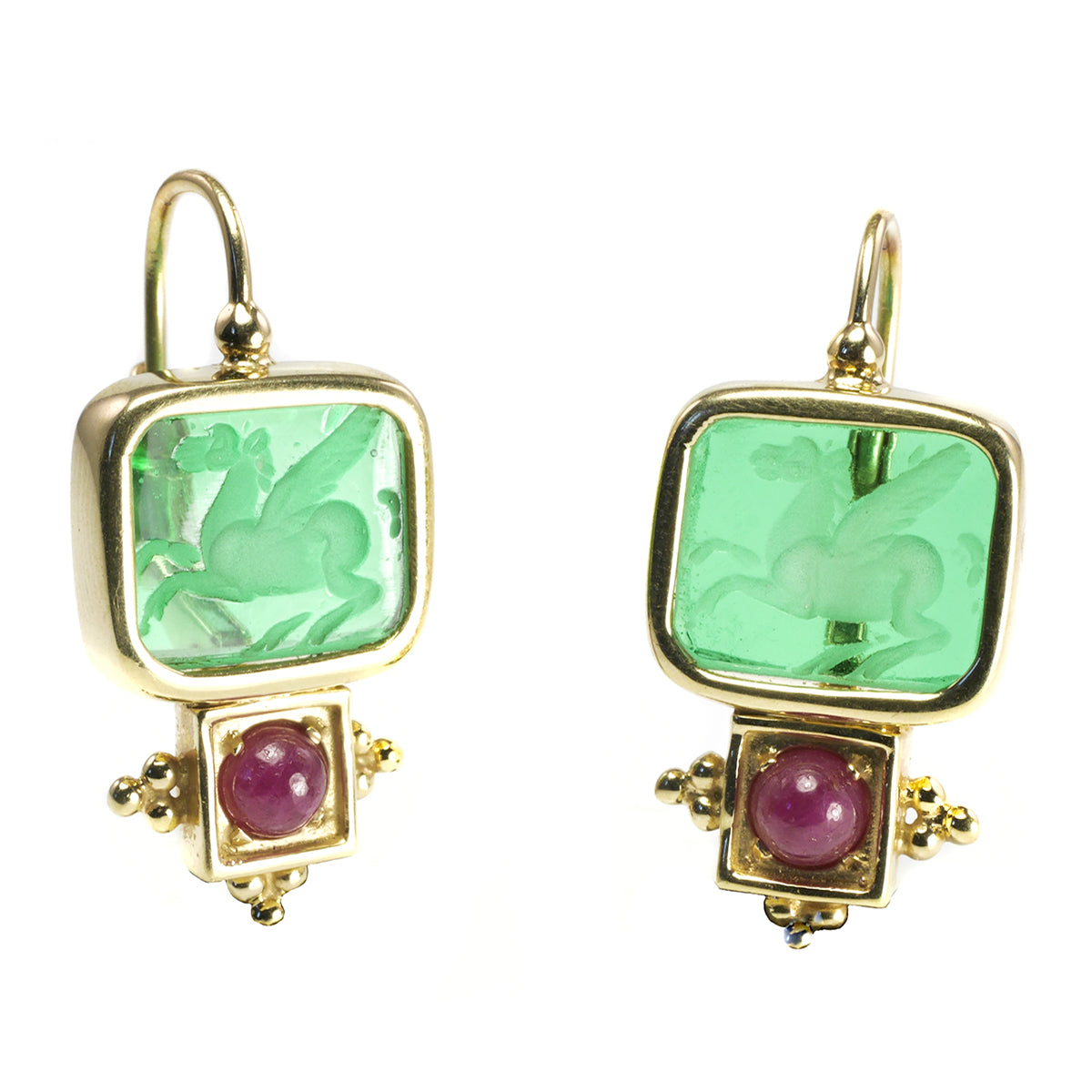Great Lakes Boutique 14 k Yellow Gold Ruby and Venetian Glass Earrings