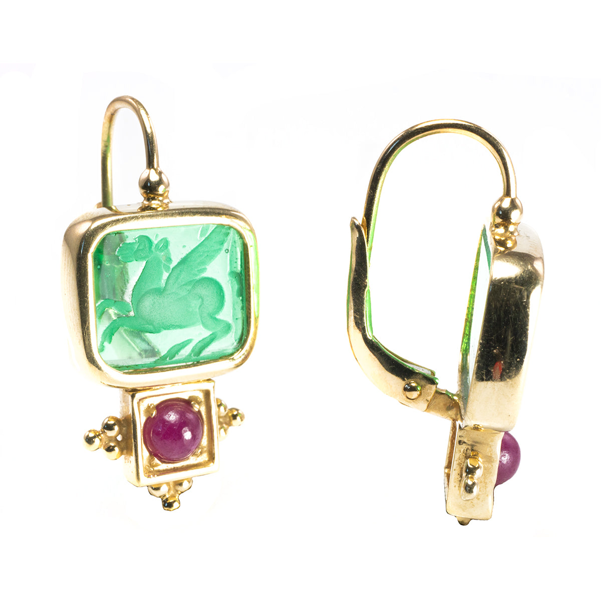 Great Lakes Boutique 14 k Yellow Gold Ruby and Venetian Glass Earrings