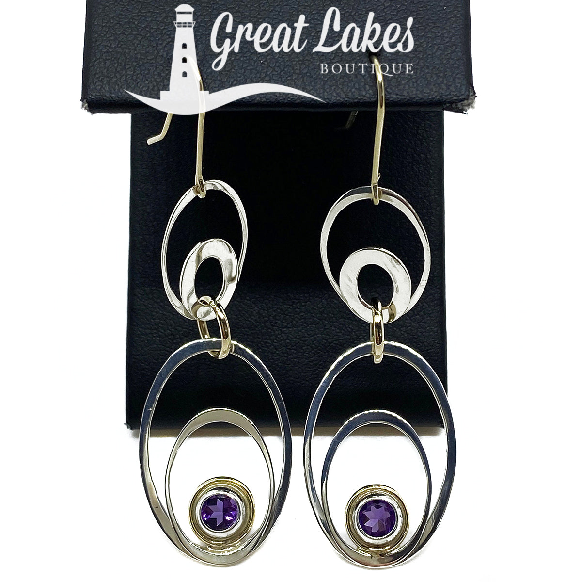 Great Lakes Boutique Silver Gold Plated &amp; Purple Cubic Zirconia Earrings