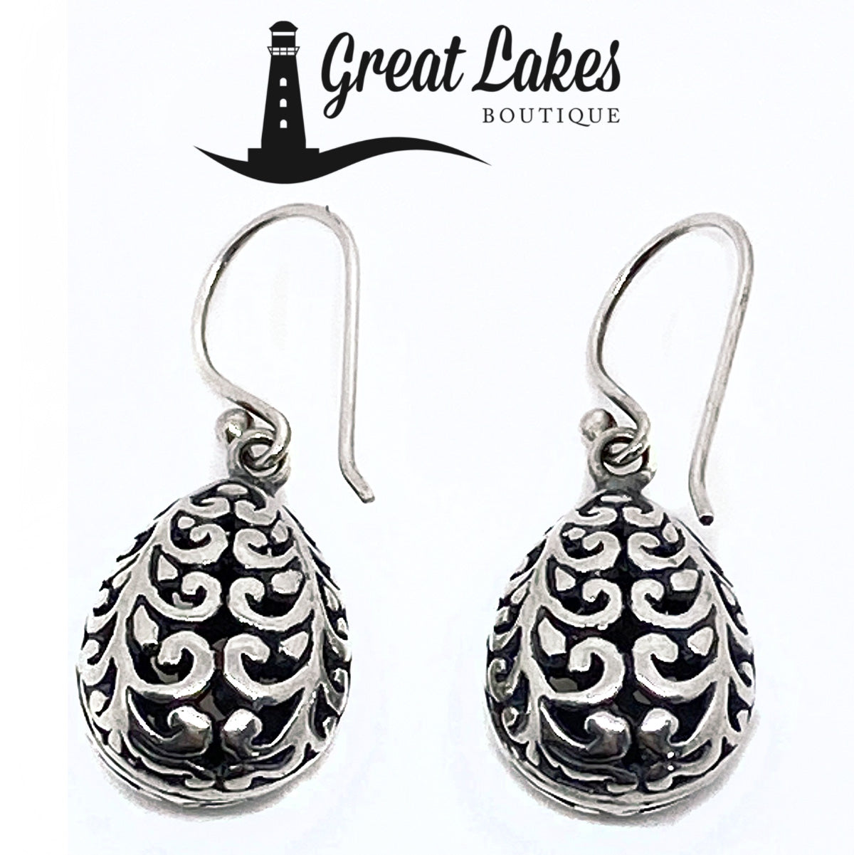Great Lakes Boutique Silver Filigree Dangle Earrings