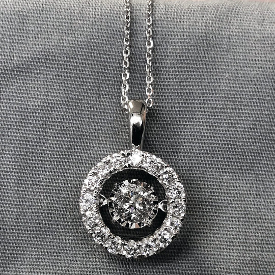 14 k White Gold Floating Diamond Halo Necklace