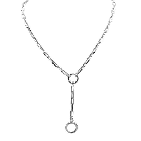 Lola Oval Lariat Necklace Silver