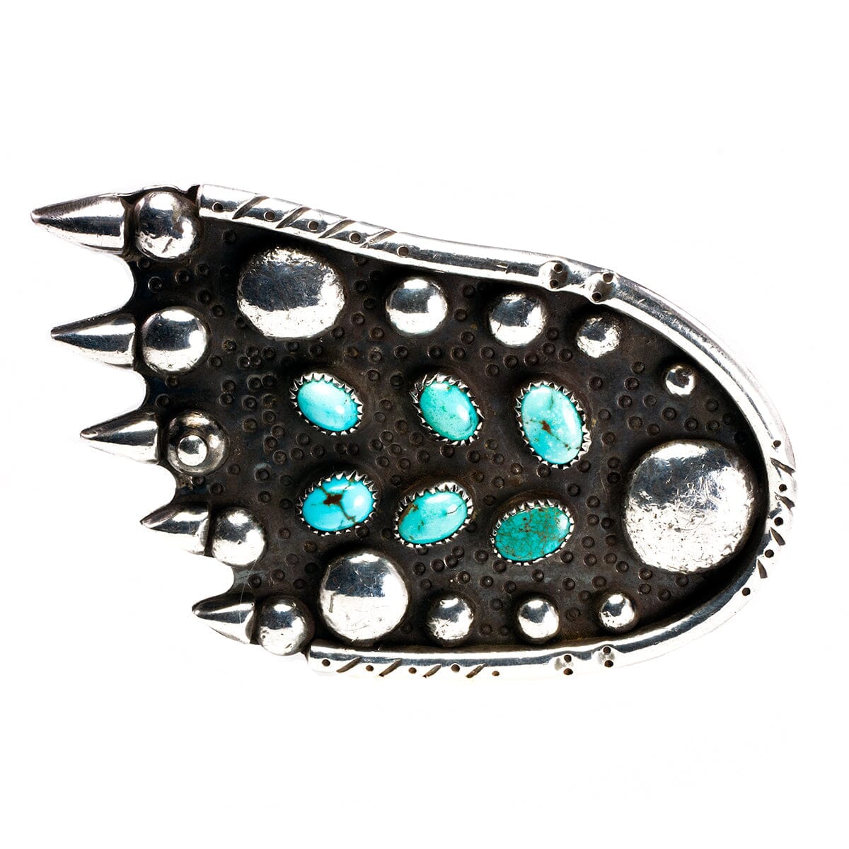 Great Lakes Boutique Native American Vintage Silver &amp; Turquoise Bear Paw Belt Buckle