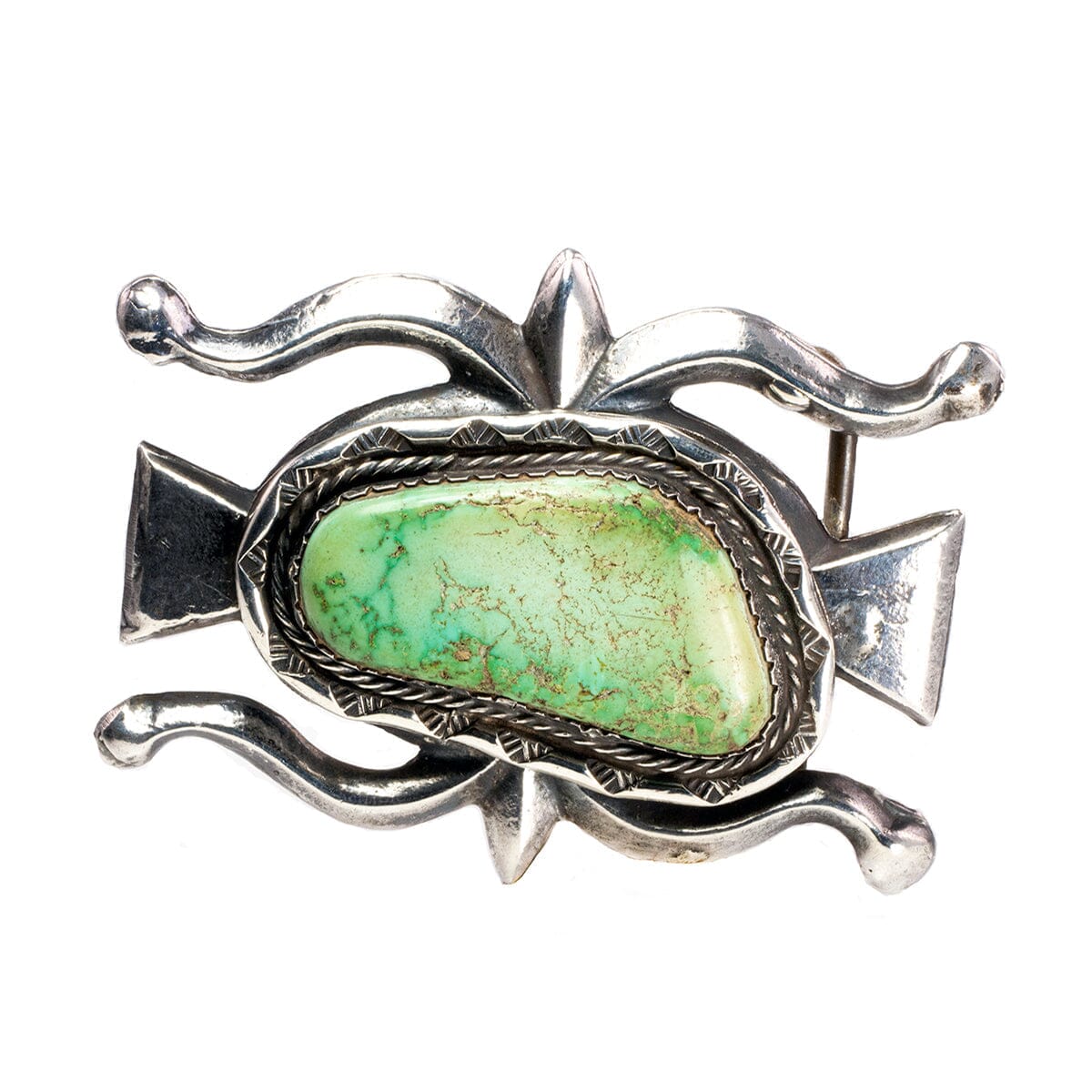 Great Lakes Boutique Native American Silver and Green Turquoise Belt Buckle