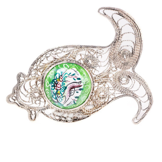 Silver Filigree & Porcelain Brooch