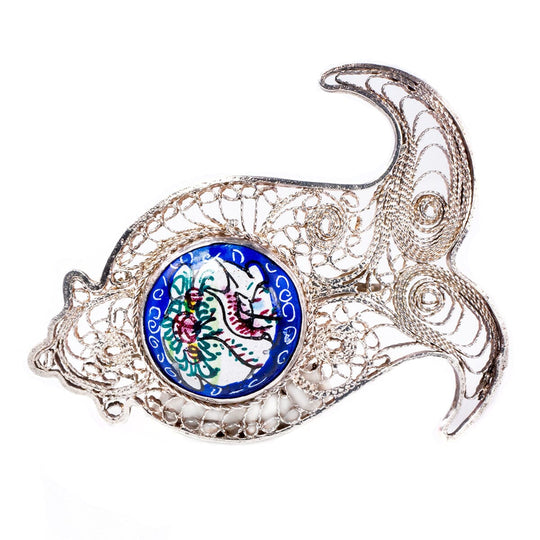 Silver Filigree & Porcelain Brooch