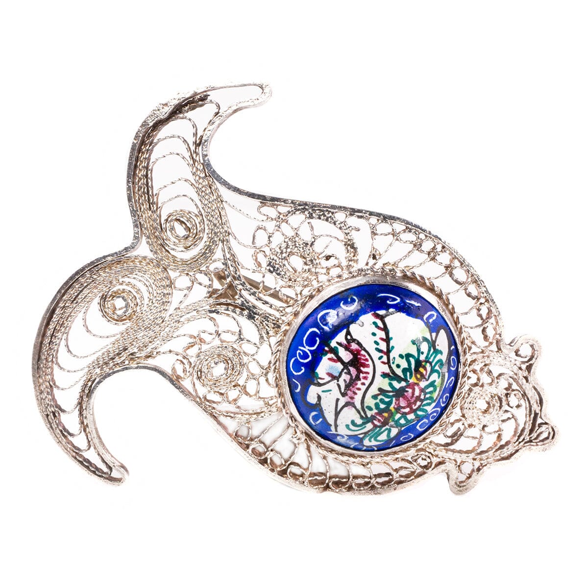 Great Lakes Boutique Silver Filigree &amp; Porcelain Brooch