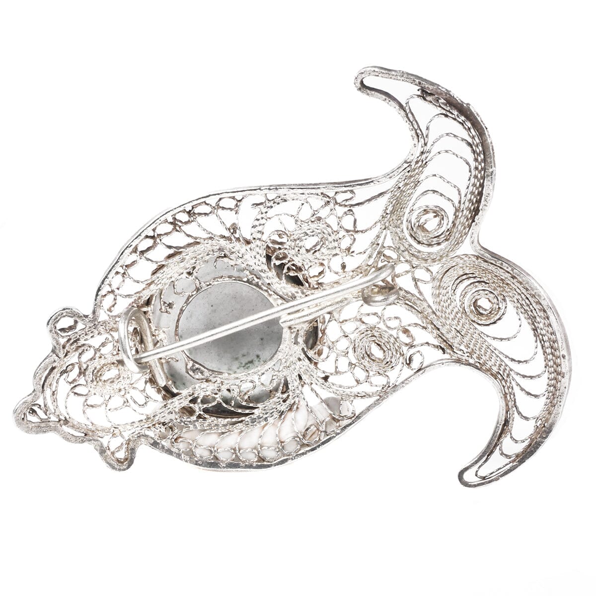 Great Lakes Boutique Silver Filigree &amp; Porcelain Brooch