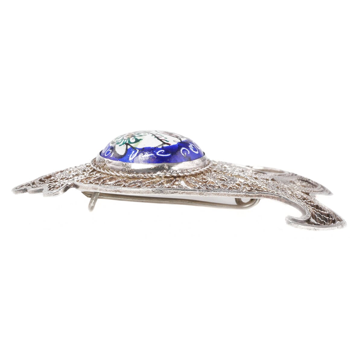 Great Lakes Boutique Silver Filigree &amp; Porcelain Brooch