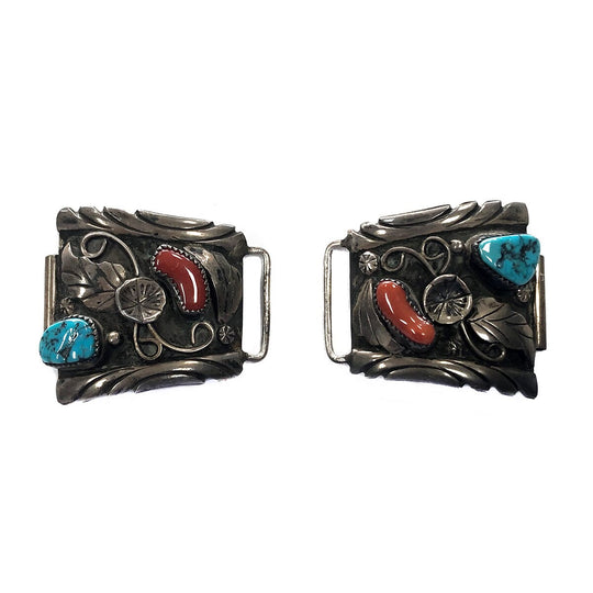 Navajo Silver Turquoise & Coral Watch Tips