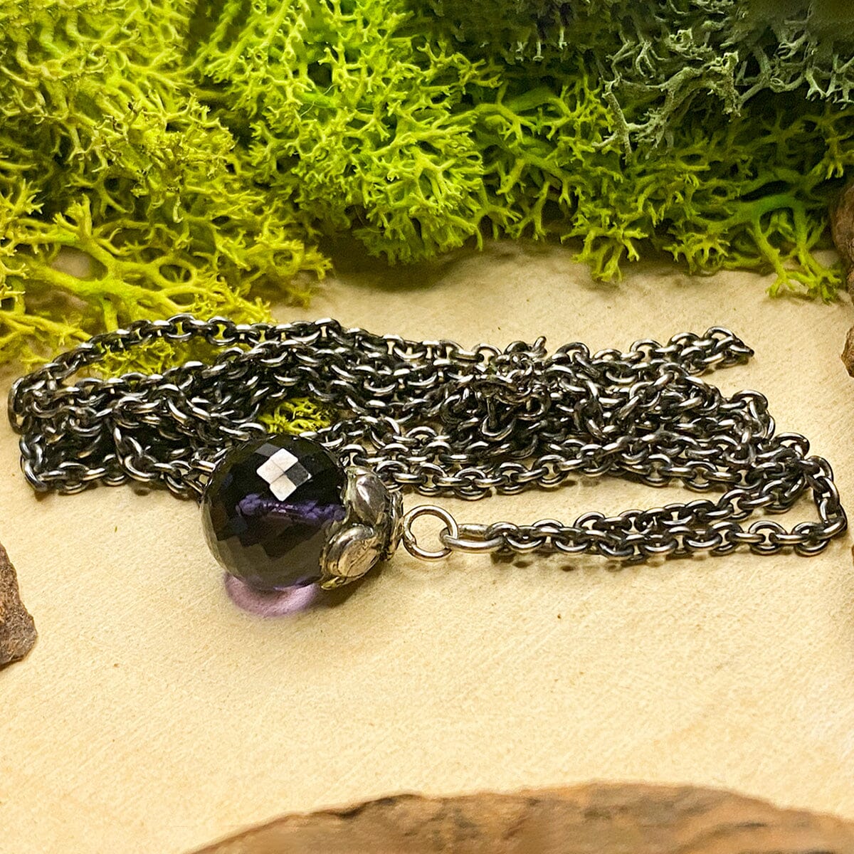 Great Lakes Boutique Silver and Purple Glass Necklace with Pendant