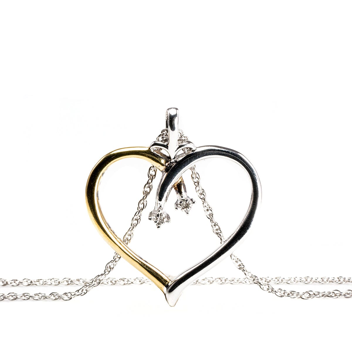 Great Lakes Boutique Silver and Gold Plated Diamond Chip Heart Necklace