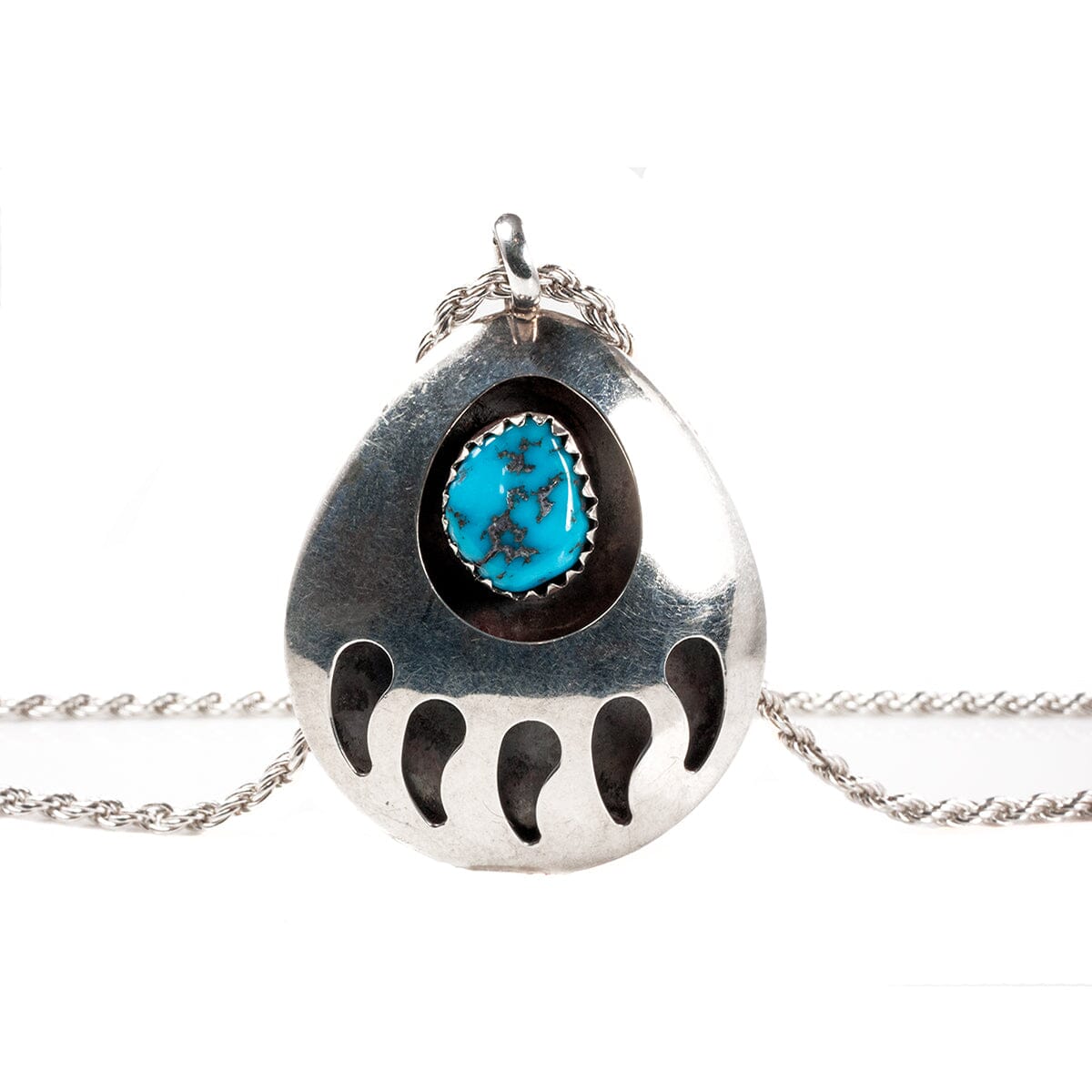 Great Lakes Boutique Native American Silver Bear Paw Necklace