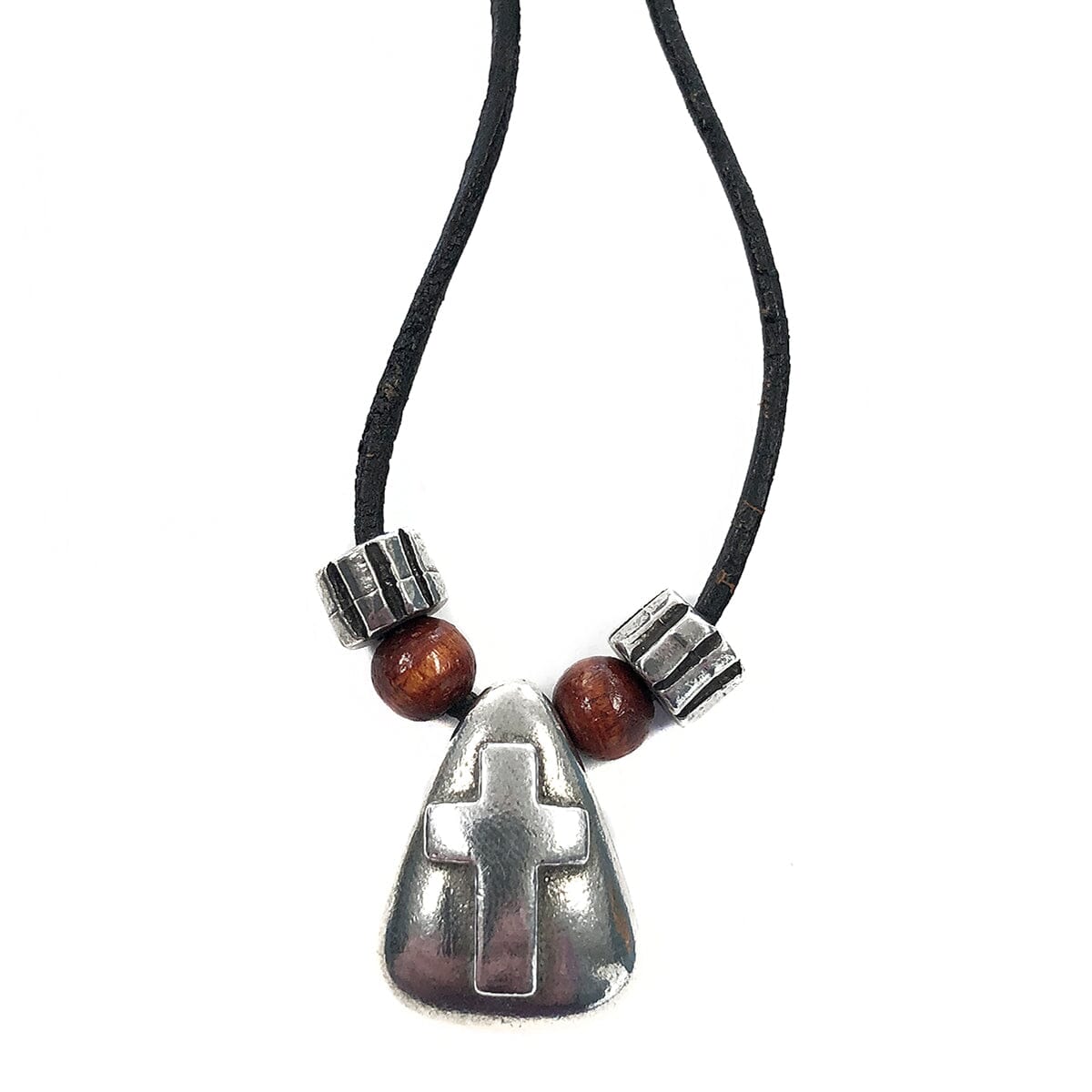 Great Lakes Coin Leather &amp; Silver Cross Necklace