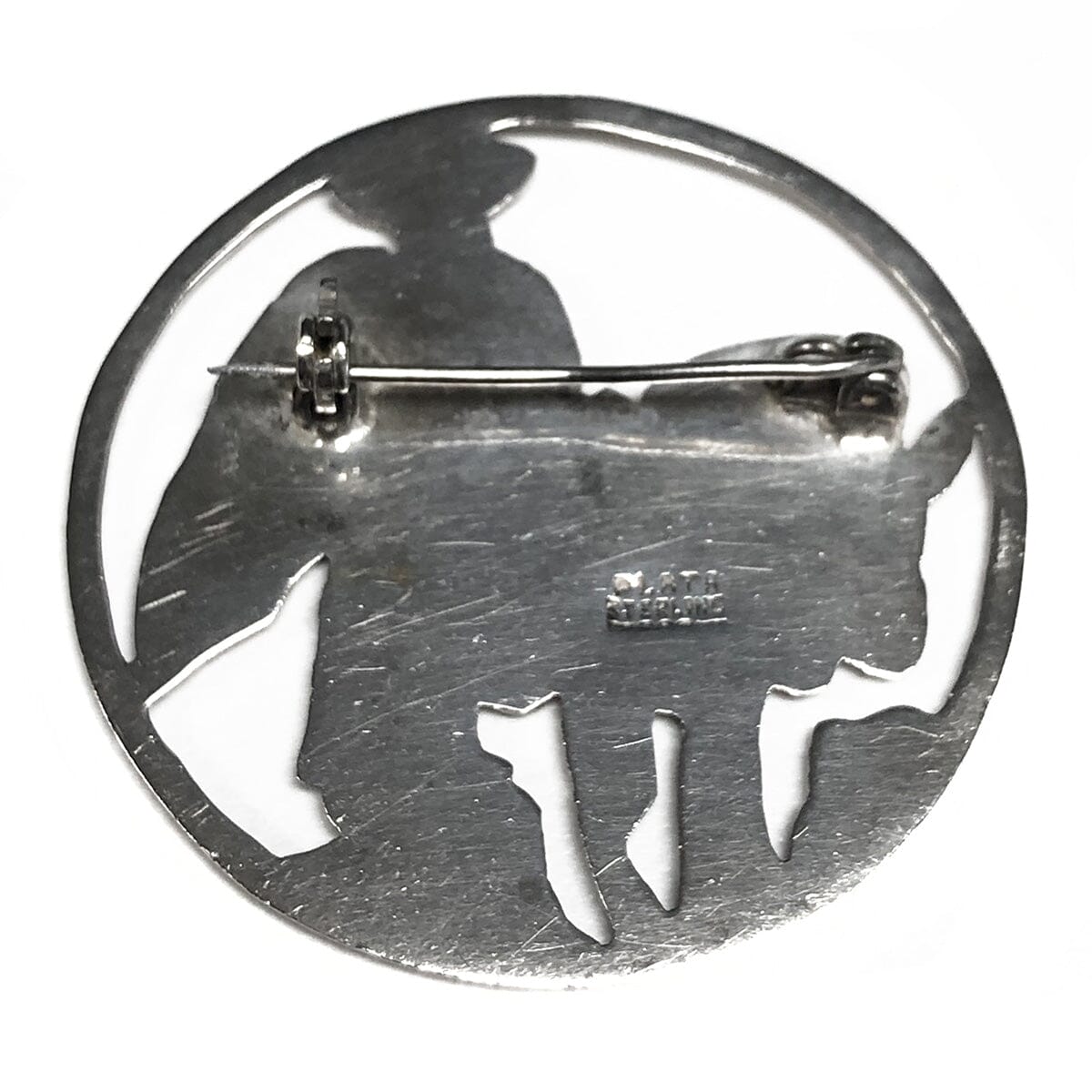 Great Lakes Coin Silver Donkey &amp; Man Brooch
