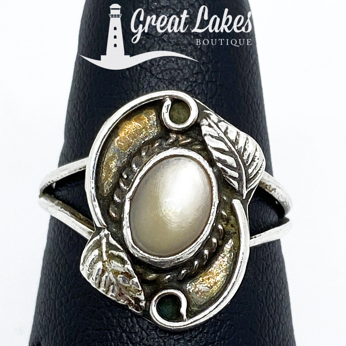 Great Lakes Boutique Silver &amp; Pearl Leaf Ring