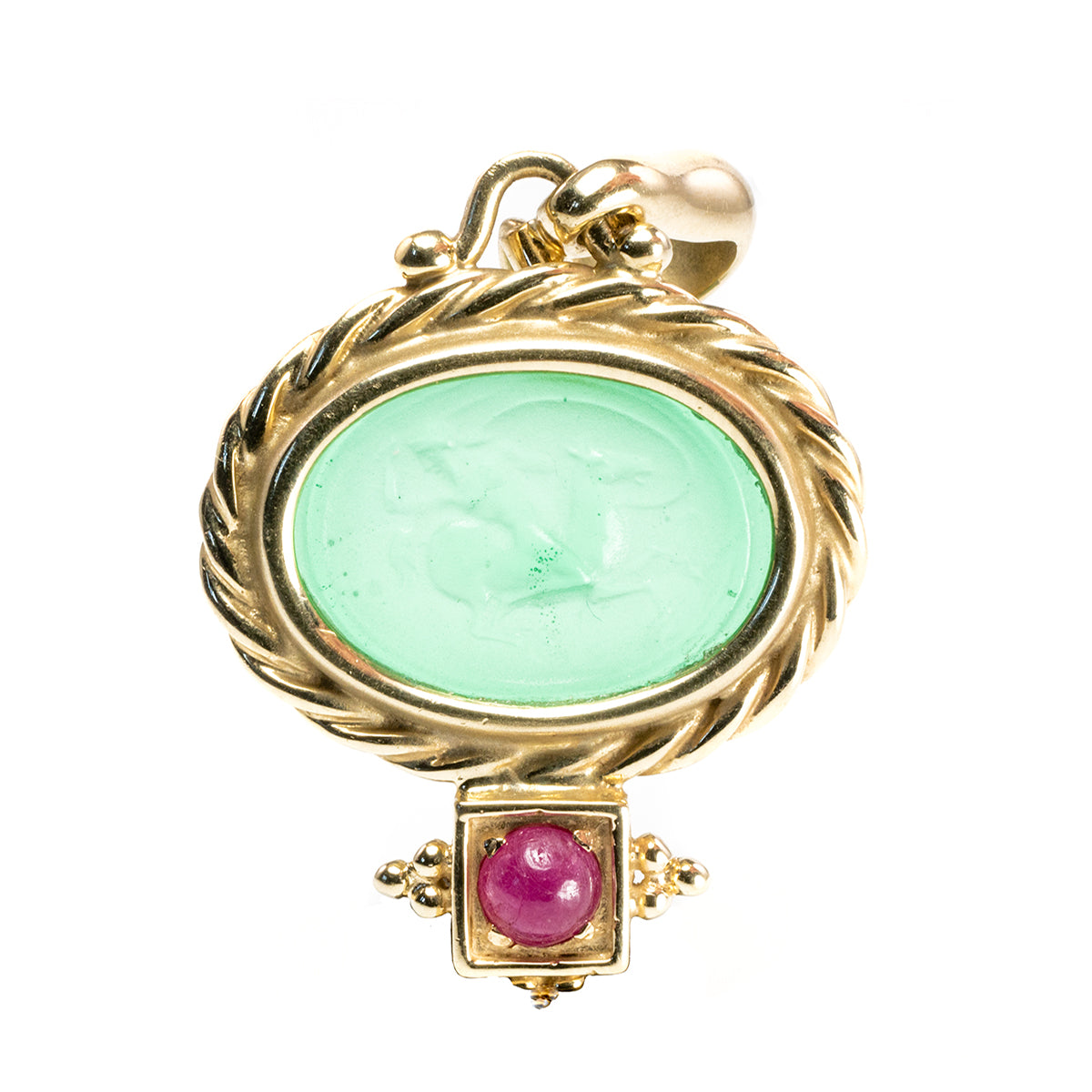 Great Lakes Boutique 14 k Yellow Gold Ruby and Venetian Glass Pendant