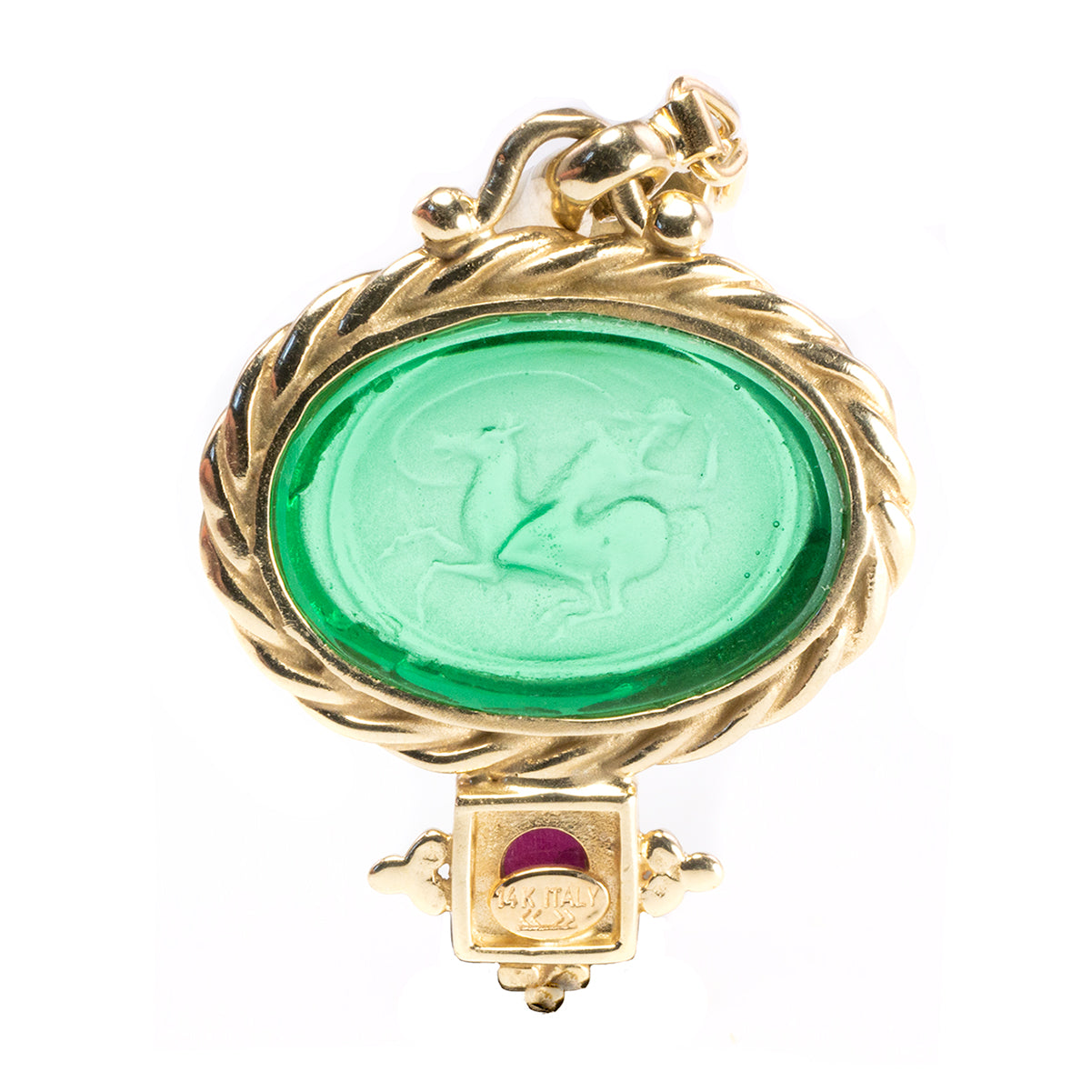 Great Lakes Boutique 14 k Yellow Gold Ruby and Venetian Glass Pendant