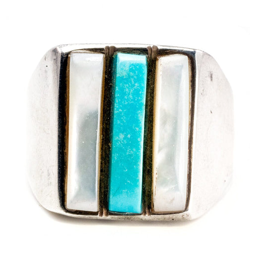 Silver Pearl & Turquoise Native American Ring