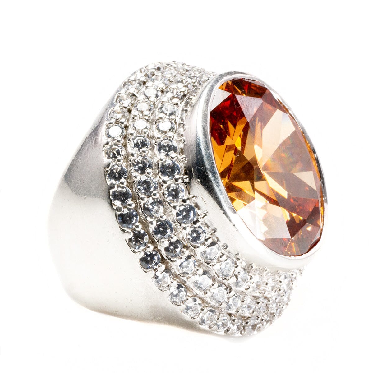 Great Lakes Boutique Silver Cocktail Ring with Cubic Zirconia