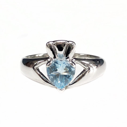 Silver & Aquamarine Claddagh Ring