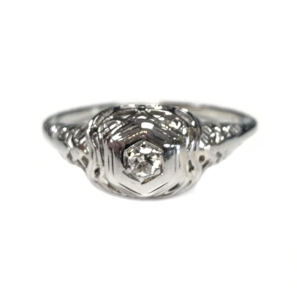 Great Lakes Coin Art Deco White Gold &amp; Diamond Filigree Ring