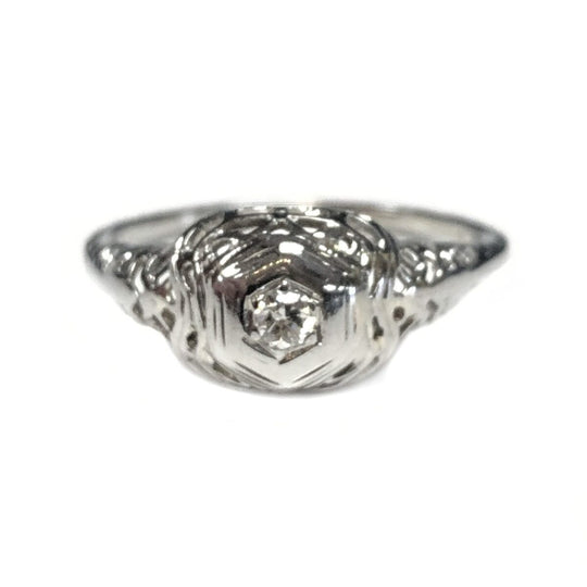 Art Deco White Gold & Diamond Filigree Ring