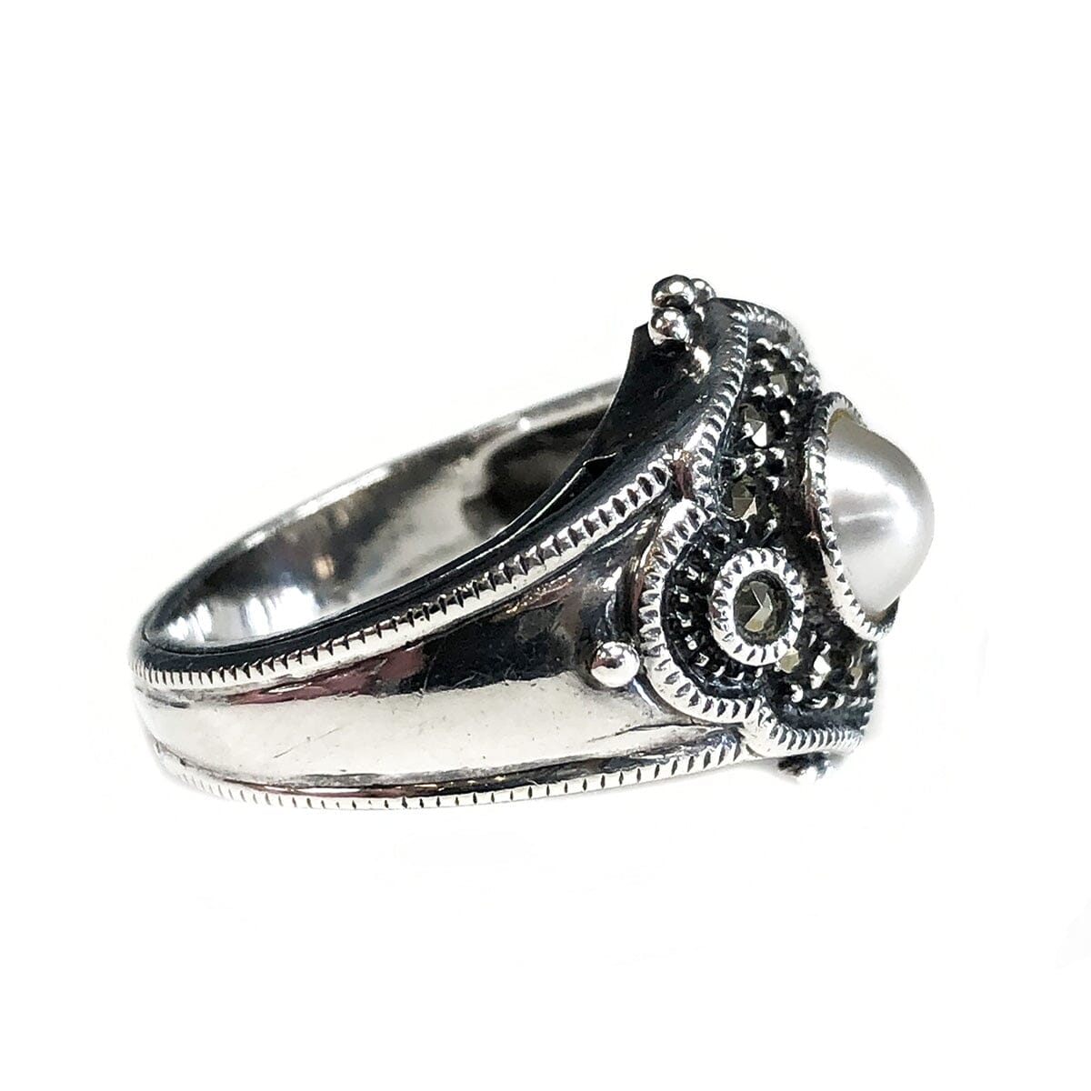 Great Lakes Coin Silver Pearl &amp; Marcasite Ring