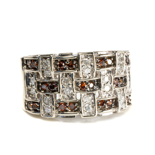 14 k White Gold Enhanced Orange & White Diamond Fashion