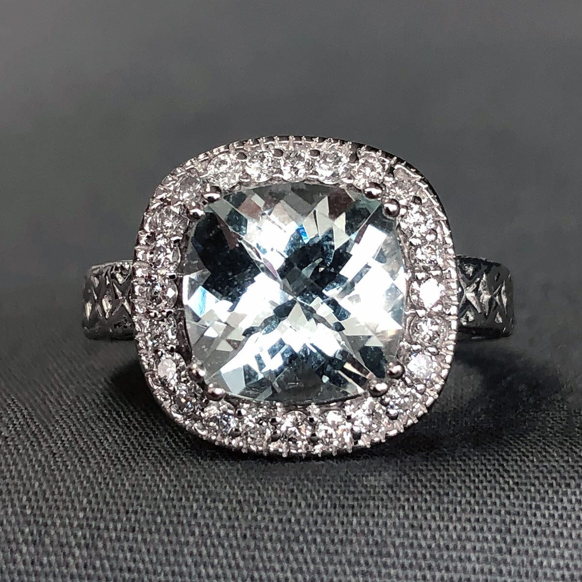 Great Lakes Coin 14 k White Gold Aquamarine &amp; Diamond Halo Ring