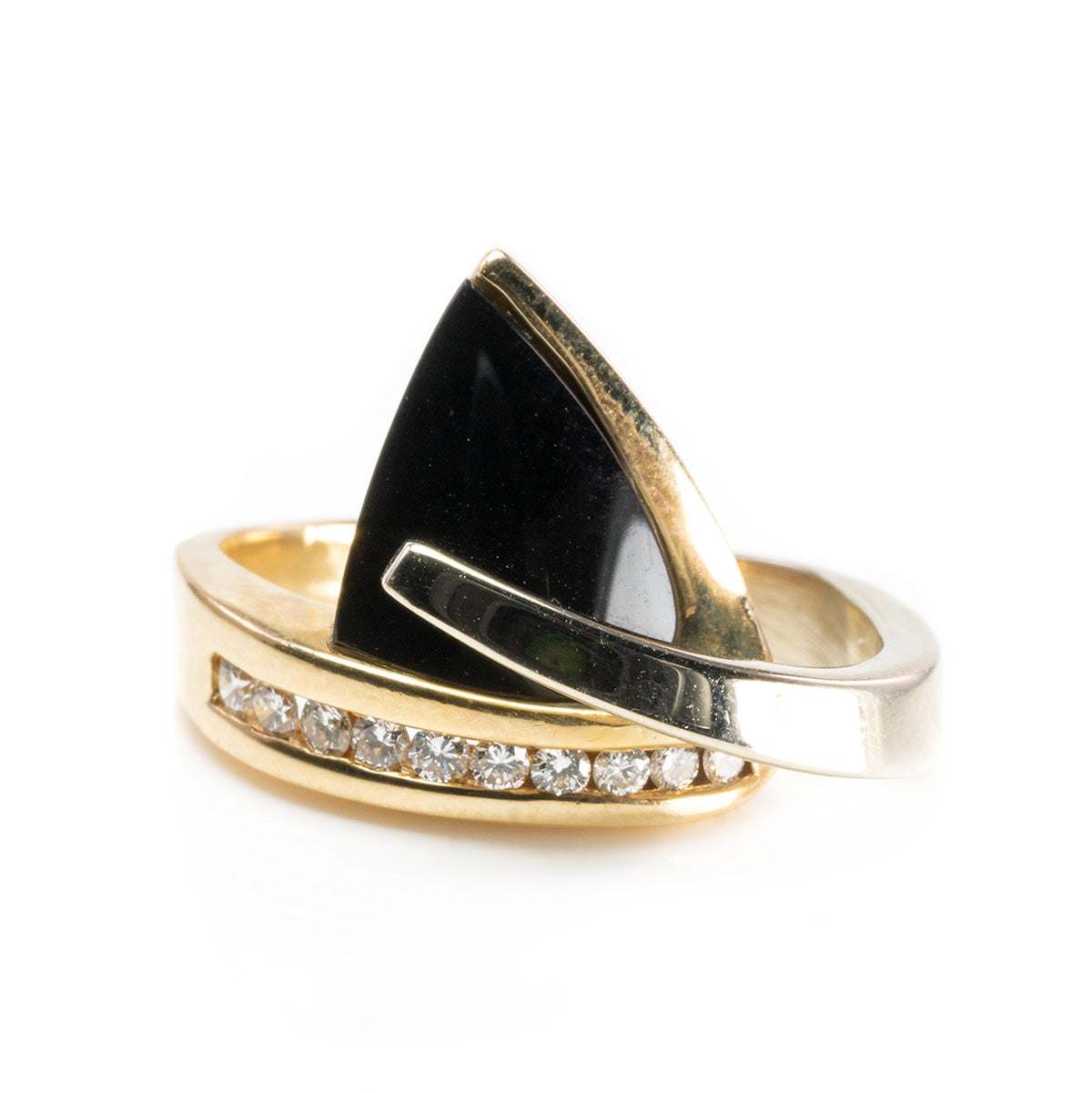 Great Lakes Boutique 14 k Yellow Gold Black Onyx &amp; Diamond Fashion Ring