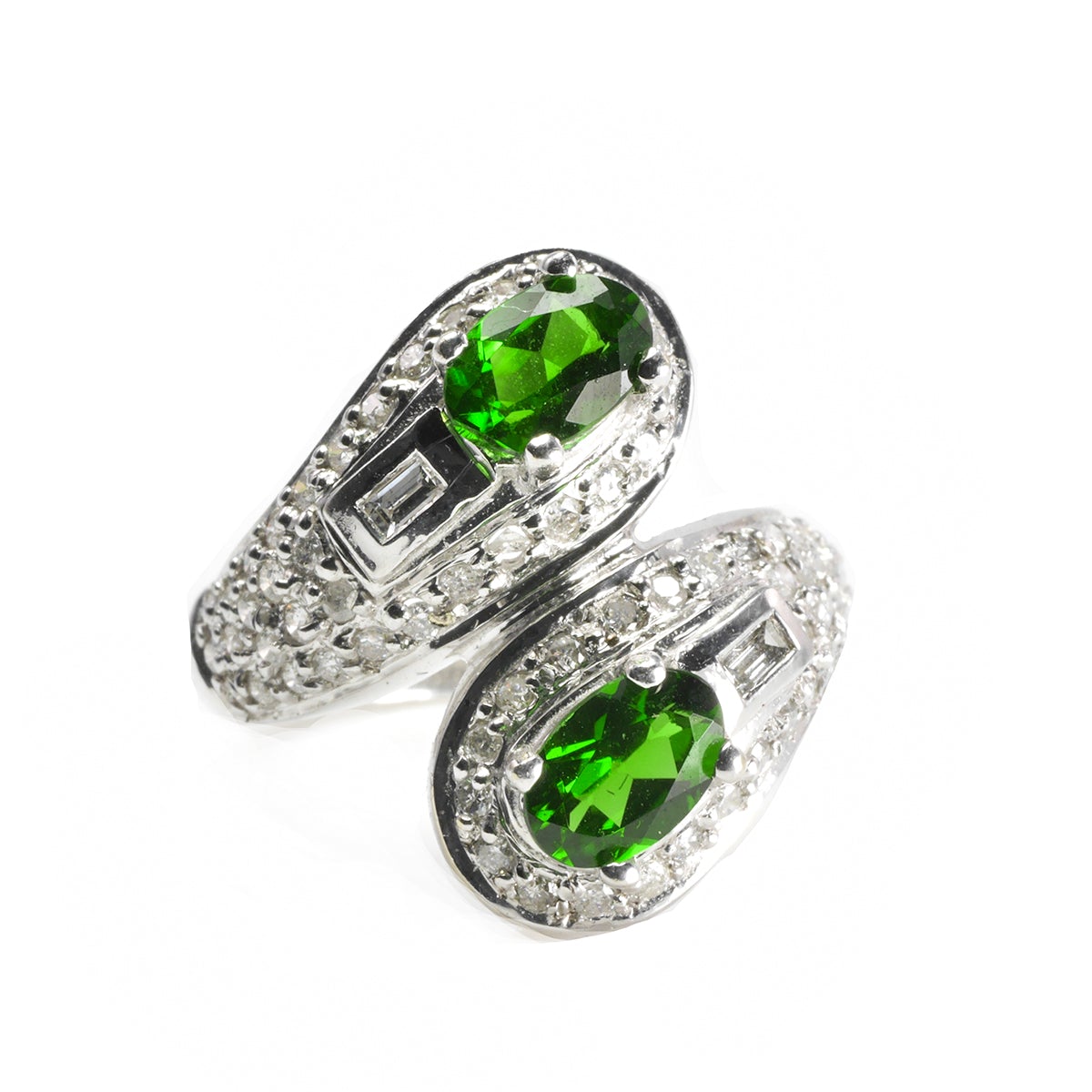 Great Lakes Boutique 14 k White Gold Diamond and Green Stone Ring