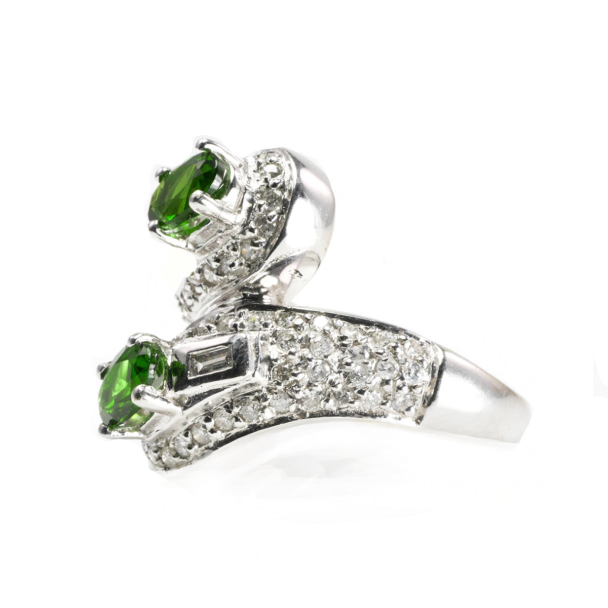 Great Lakes Boutique 14 k White Gold Diamond and Green Stone Ring